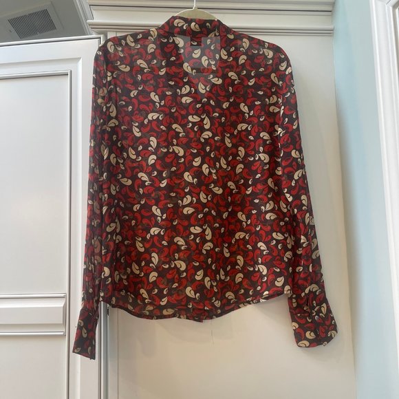 The Limited Paisley Silk Blouse, M, Sheer, Great Condition, Brown, Red & Beige - Picture 2 of 6